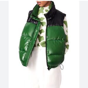 Bernie Bernardo Color Block Puffer Vest Green Black Women's Size Medium NWT